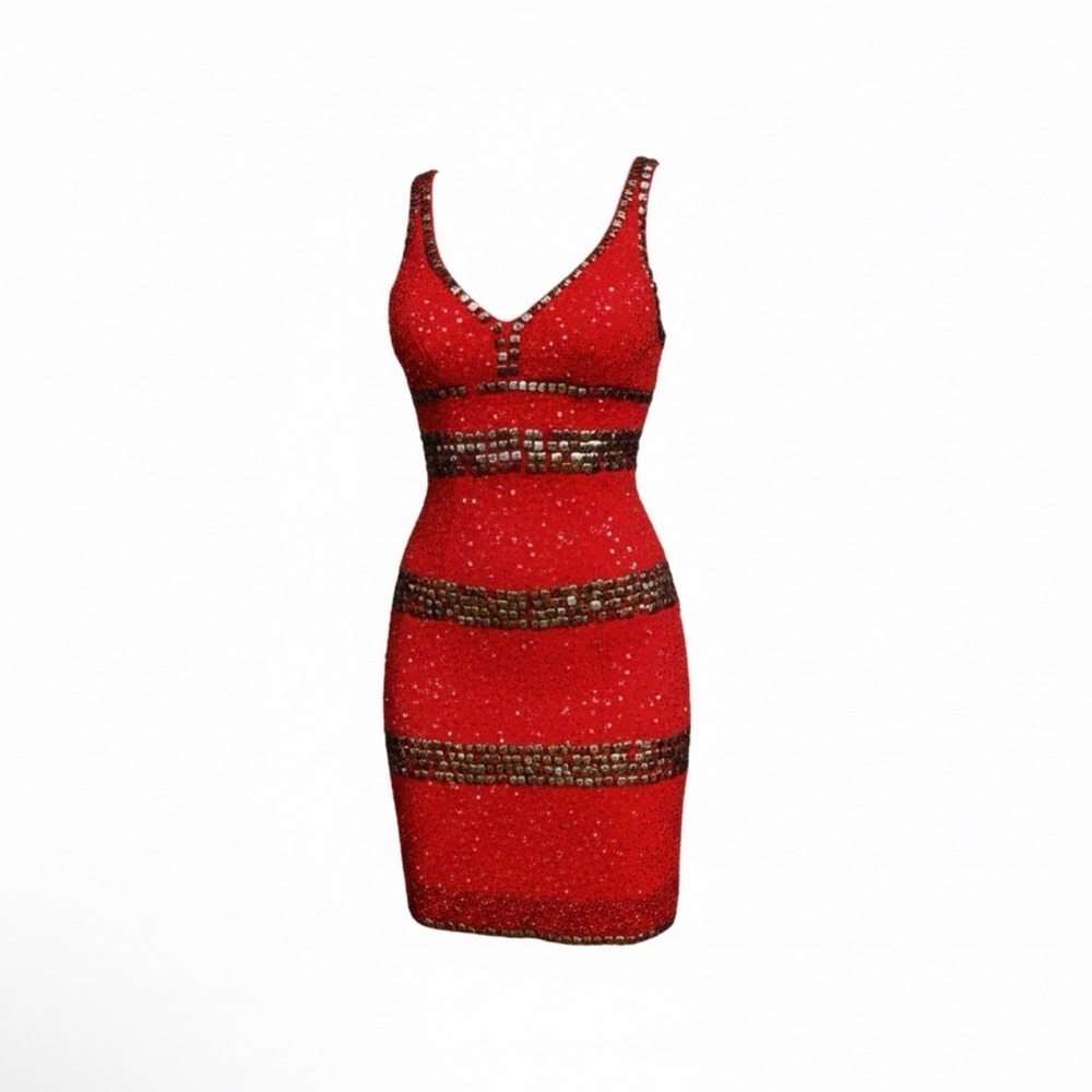 NWOT Jovani Beyond Red vintage y2k Sequin cocktail mini Dress size 4 holiday